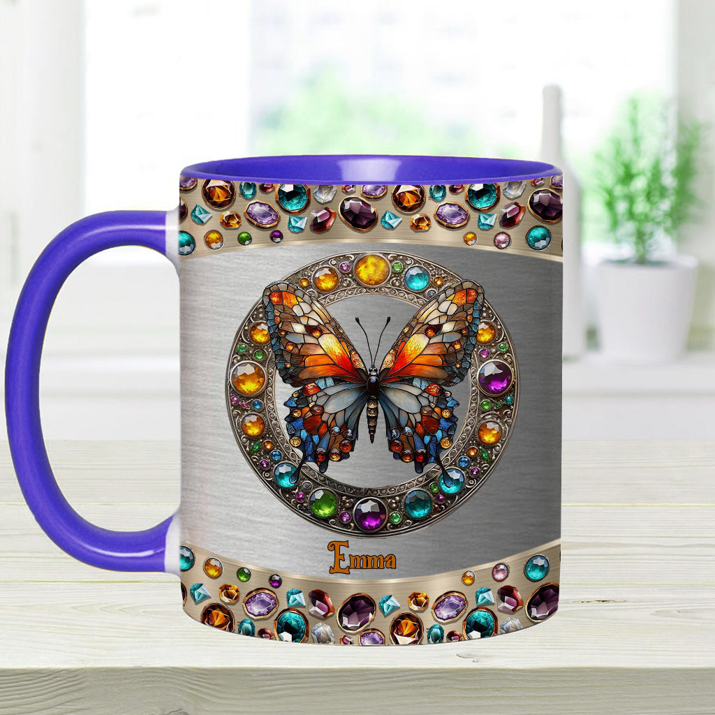 Stained Glass Beauty - Personalized Butterfly Accent Mug