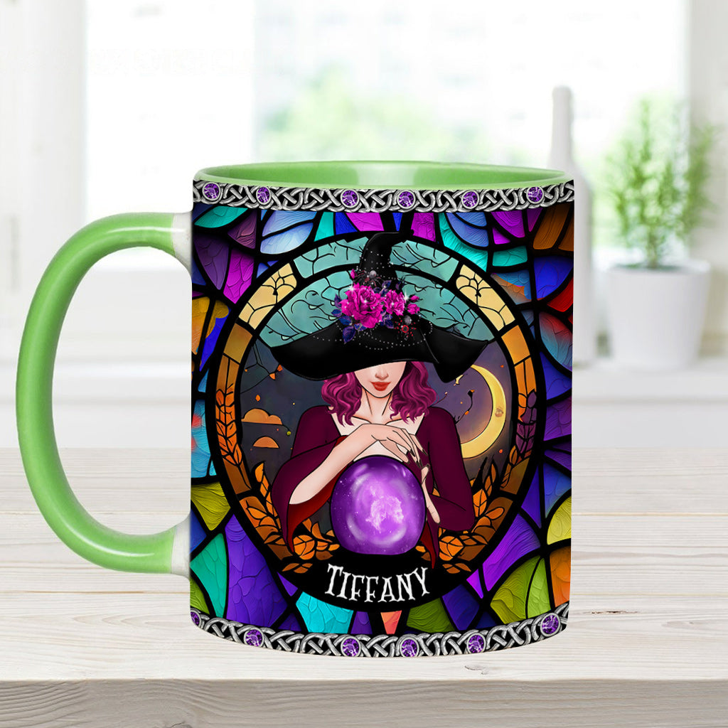 Mystical Witch Purple Stained Glass - Personalized Witch Accent Mug