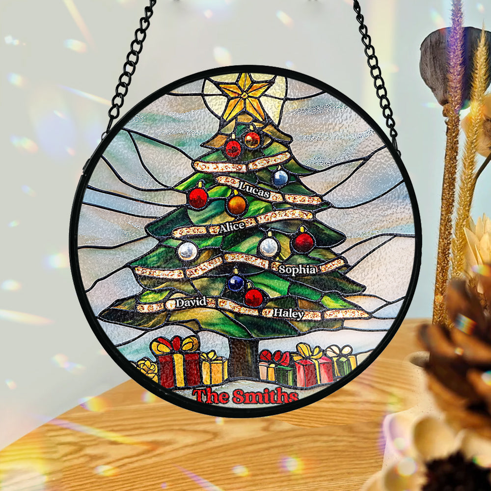 Merry Christmas - Personalized Family Stained Glass Suncatcher