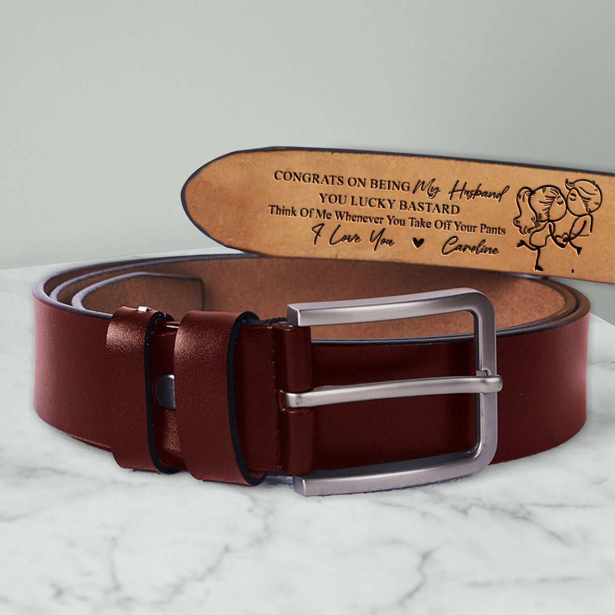 Congrats On Being My Husband - Personalized Husband And Wife Leather Belt