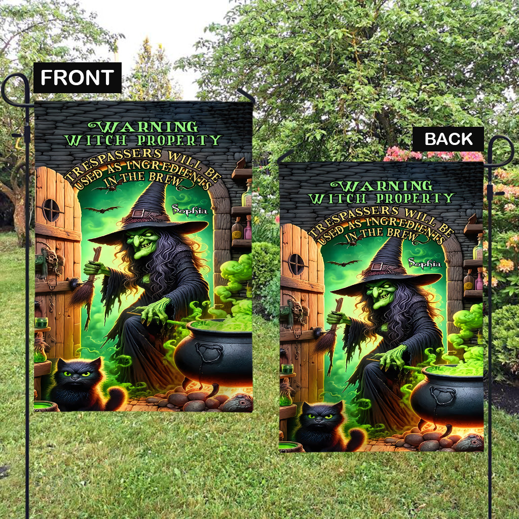 Warning Witch Property - Personalized Witch Garden Flag