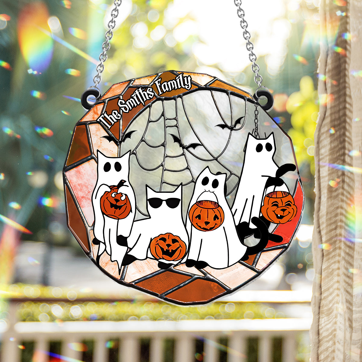 Black Cat Halloween 2024 - Personalized Black Cat Window Hanging Suncatcher Ornament