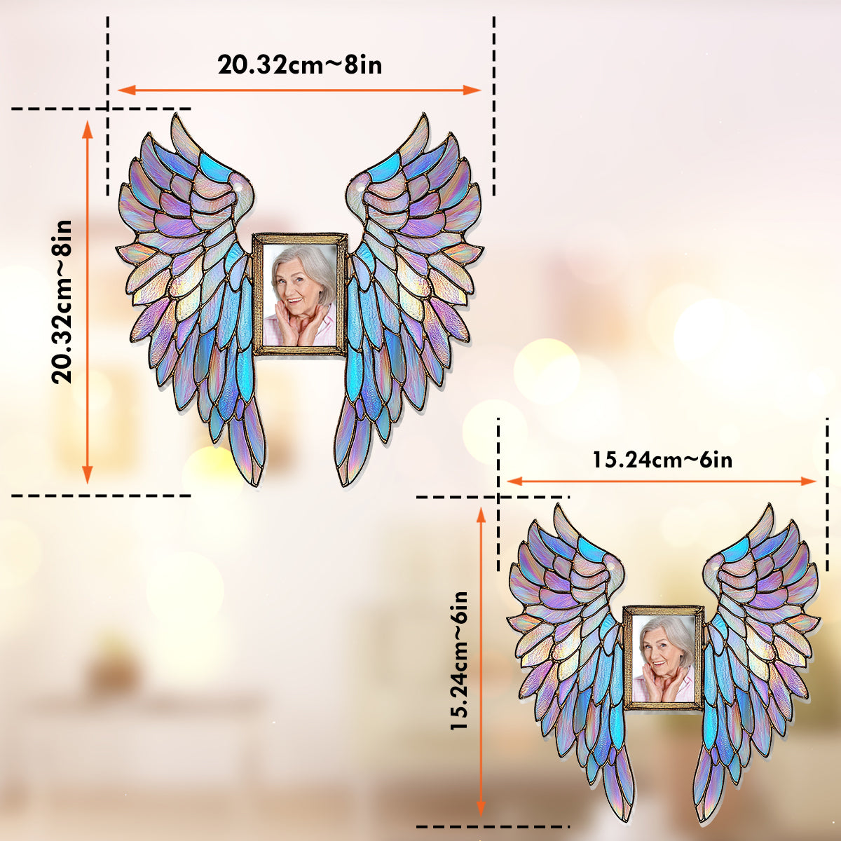 Colorful Angel Wings - Personalized Memorial Window Hanging Suncatcher Ornament