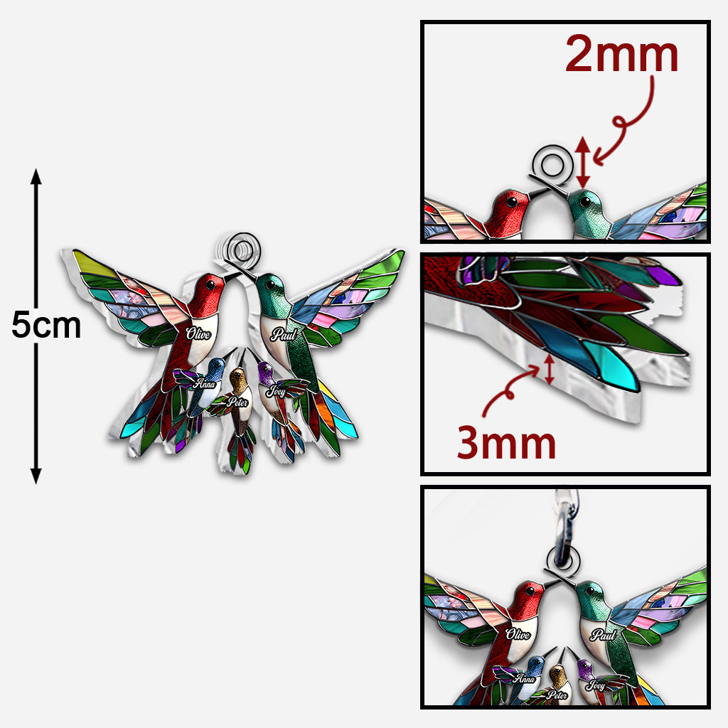 Family Members Hummingbirds Beautiful Birds - Personalized Family Custom Shaped Keychain