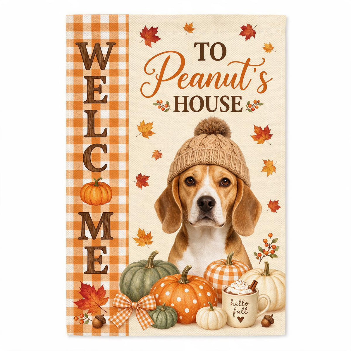 Personalized Fall Beagle Dog Garden Flag - Custom Name Welcome Pumpkins Gift for Dog Lover