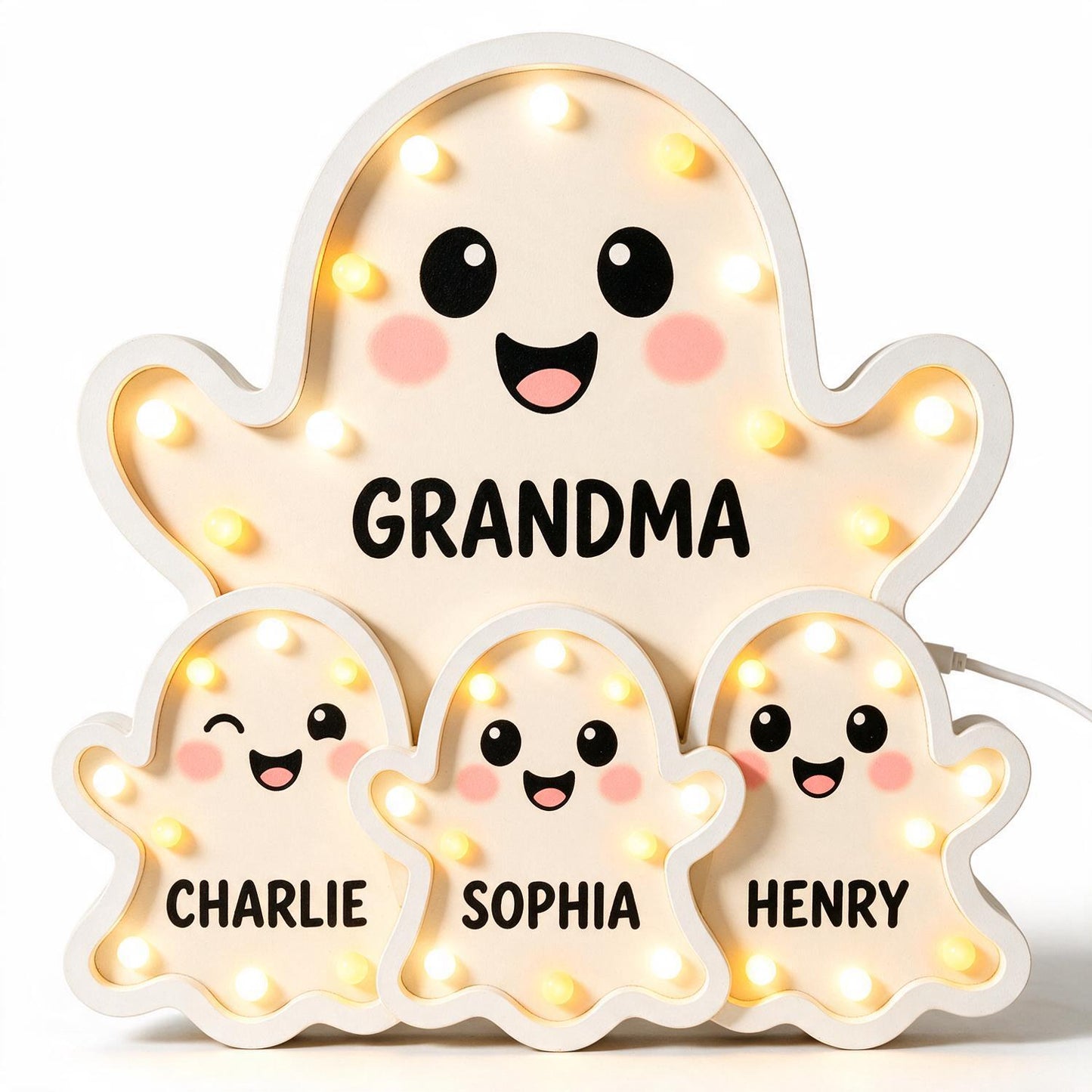 Grandma's Boo Crew Personalized Ghost Family LED Light Box - Cute Halloween Decor Gift for Grandma