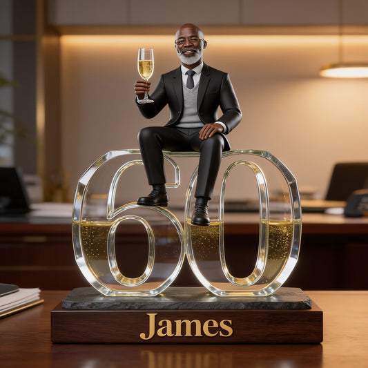 Personalized Older Latino Man Retirement Shaped Acrylic Plaque Custom Office Desk Trophy Anniversary Gift for Him Husband Dad Boss