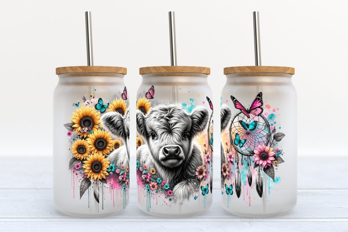 Cute Baby Highland Cow Highland Cow Can Glass 0624