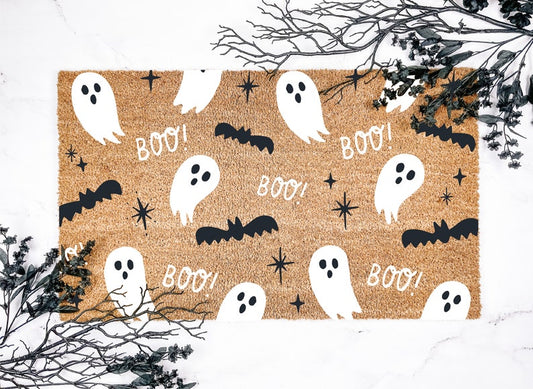 Boo! Ghost & Bat Pattern Halloween Doormat Halloween Doormat 0924