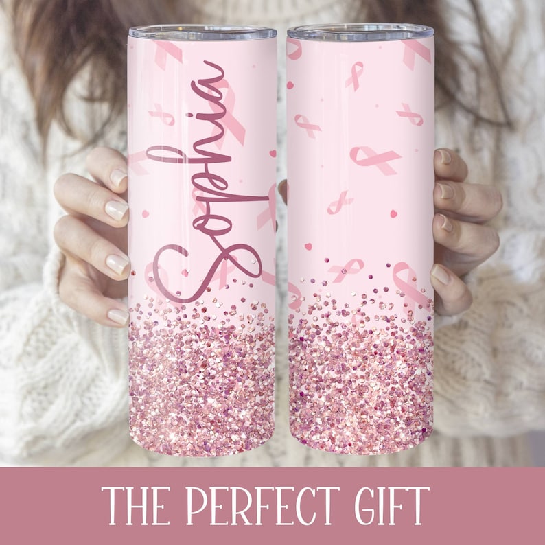 Breast Cancer Gifts, Breast Cancer Tumbler - Personalized Breast Cancer Awareness Skinny Tumbler 0924