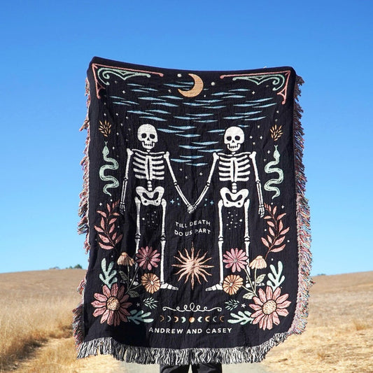 Halloween Couple Skeleton Woven - Personalized Blanket Halloween Blanket 0924