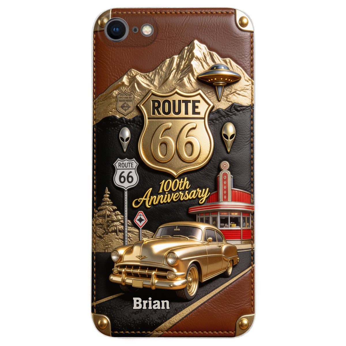 Route 66 100th Anniversary - Personalized Car Lover Leather Phone Case