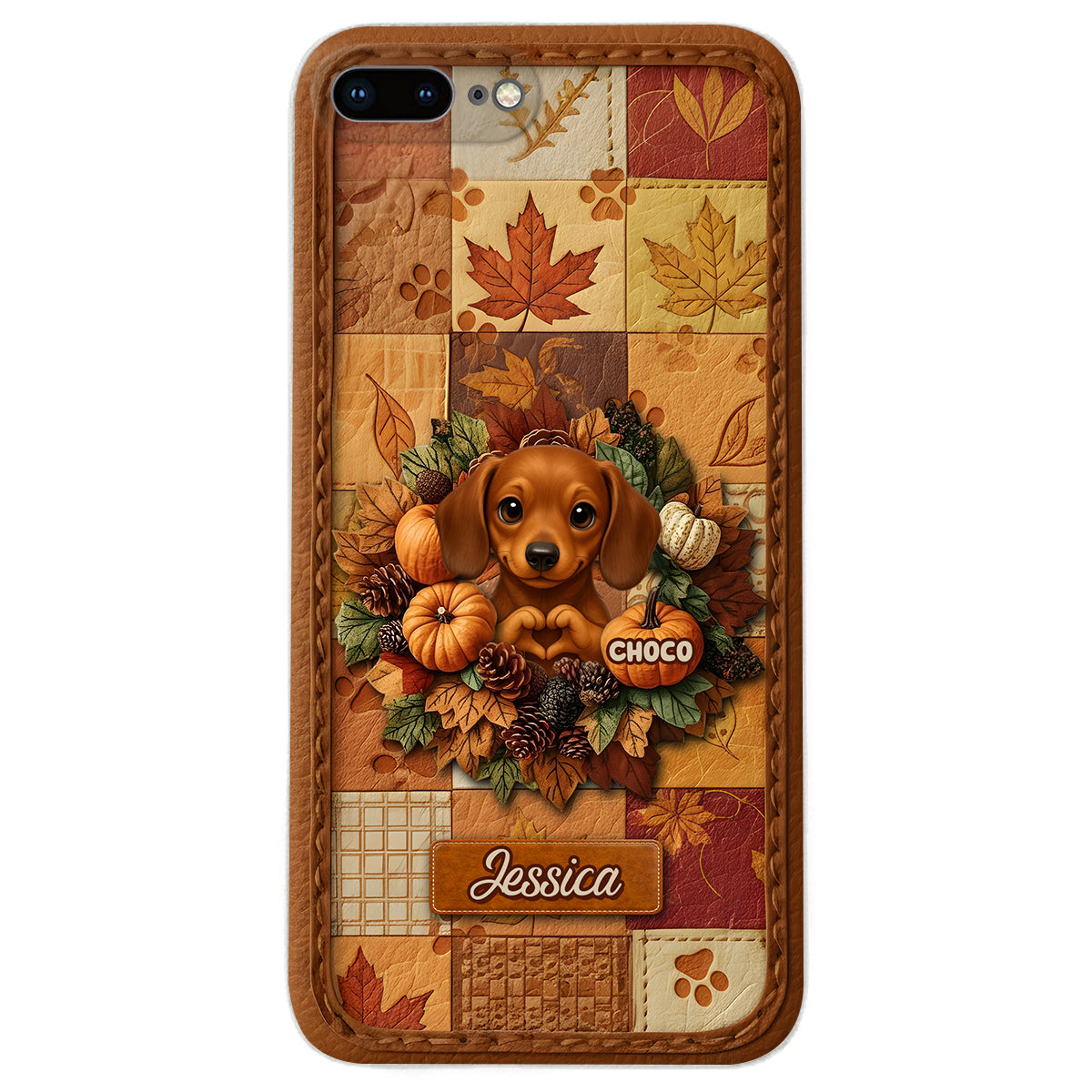 Welcome Fall - Personalized Dog Leather Phone Case