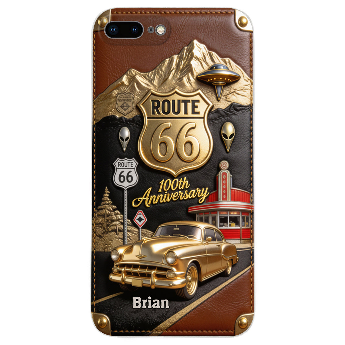 Route 66 100th Anniversary - Personalized Car Lover Leather Phone Case