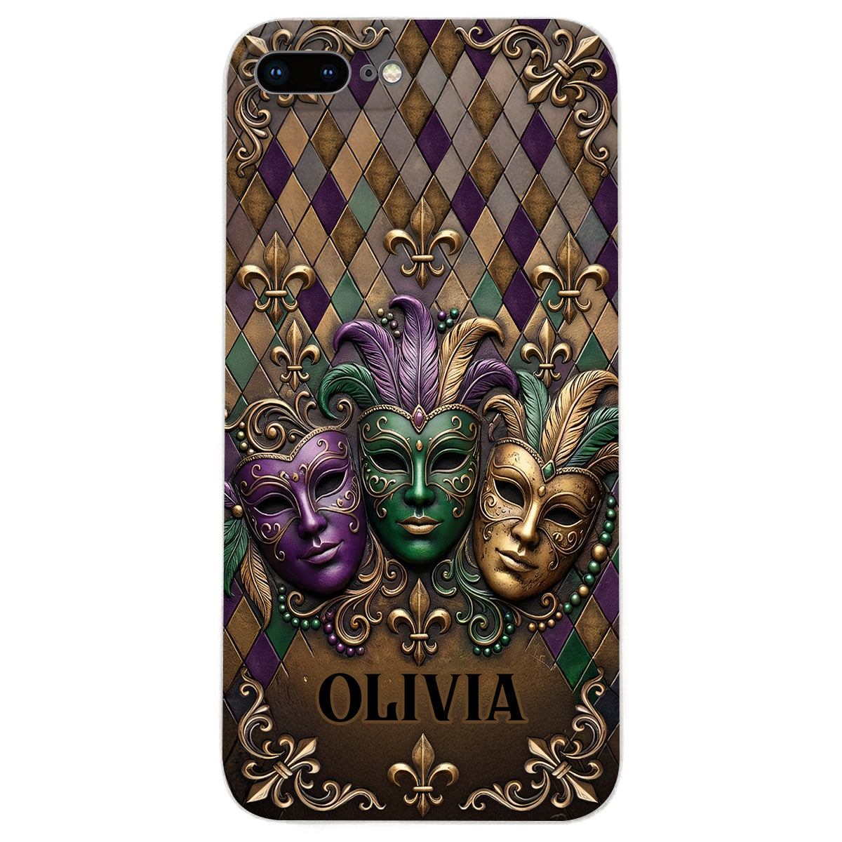 Mardi Gras Fleur de Lis - Personalized Mardi Gras Leather Phone Case