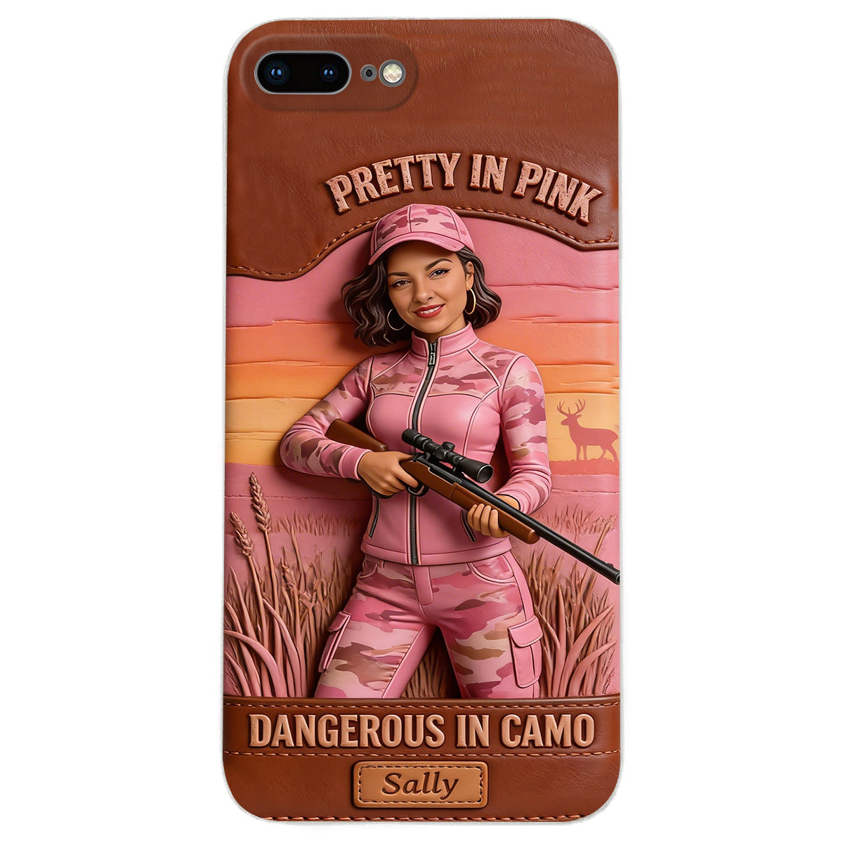 Custom Any Photo Dangerous In Camo - Personalized Hunting Leather Phone Case