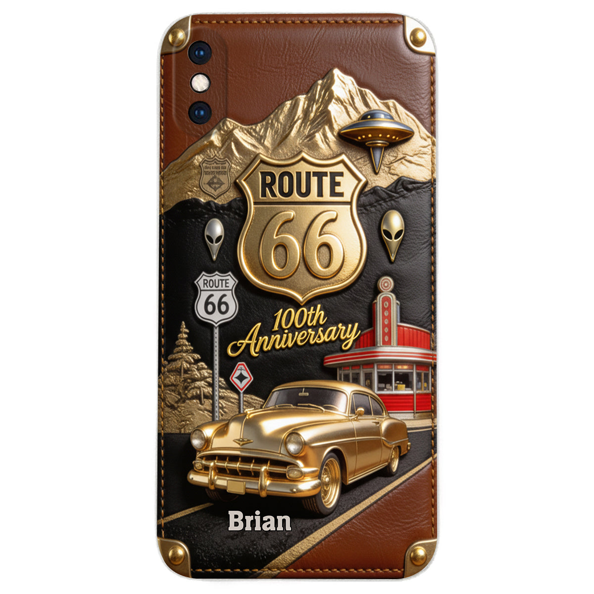 Route 66 100th Anniversary - Personalized Car Lover Leather Phone Case