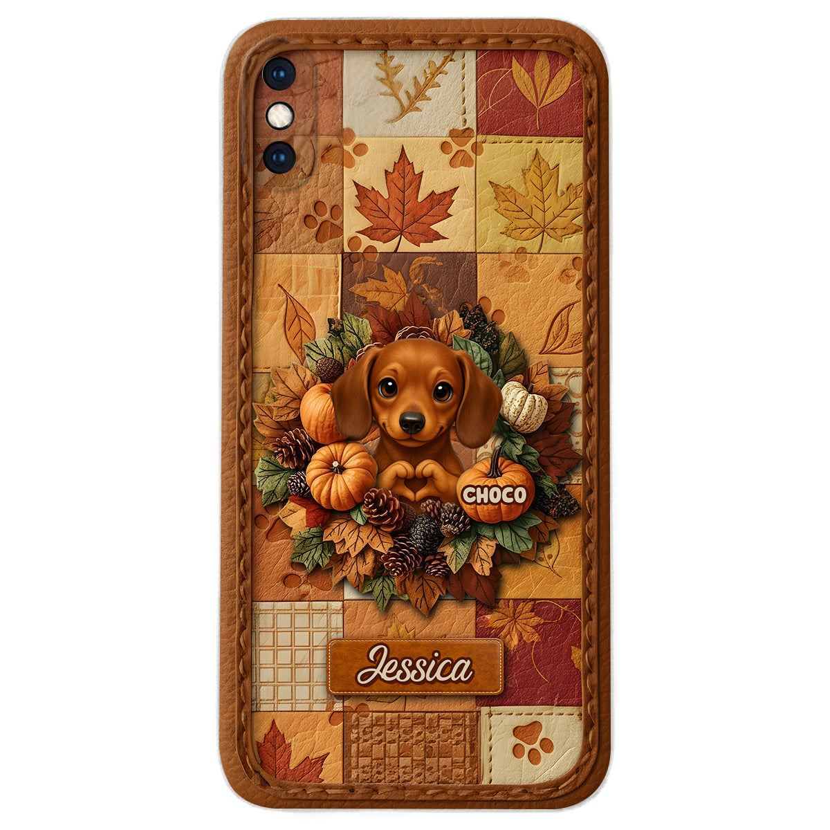 Welcome Fall - Personalized Dog Leather Phone Case