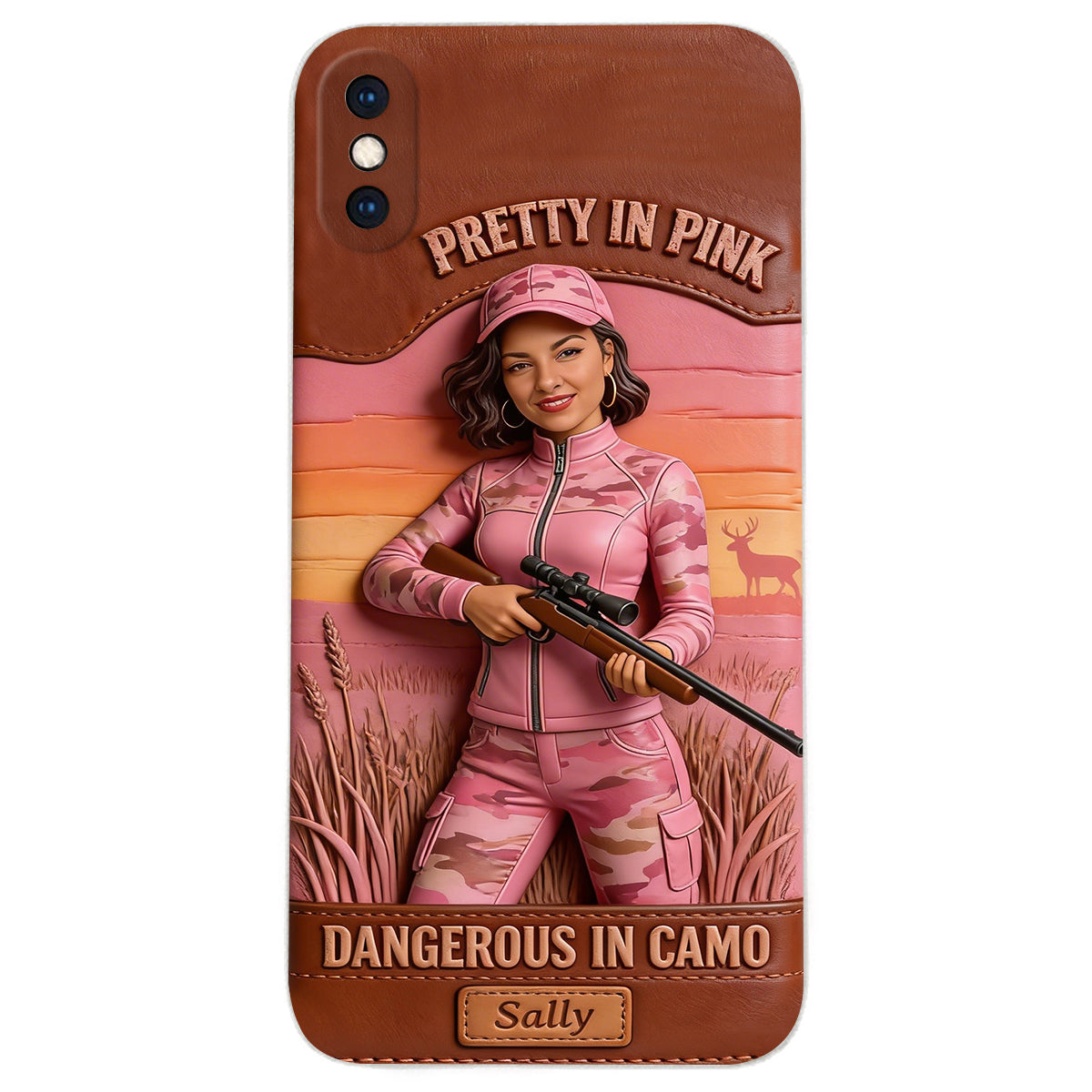 Custom Any Photo Dangerous In Camo - Personalized Hunting Leather Phone Case