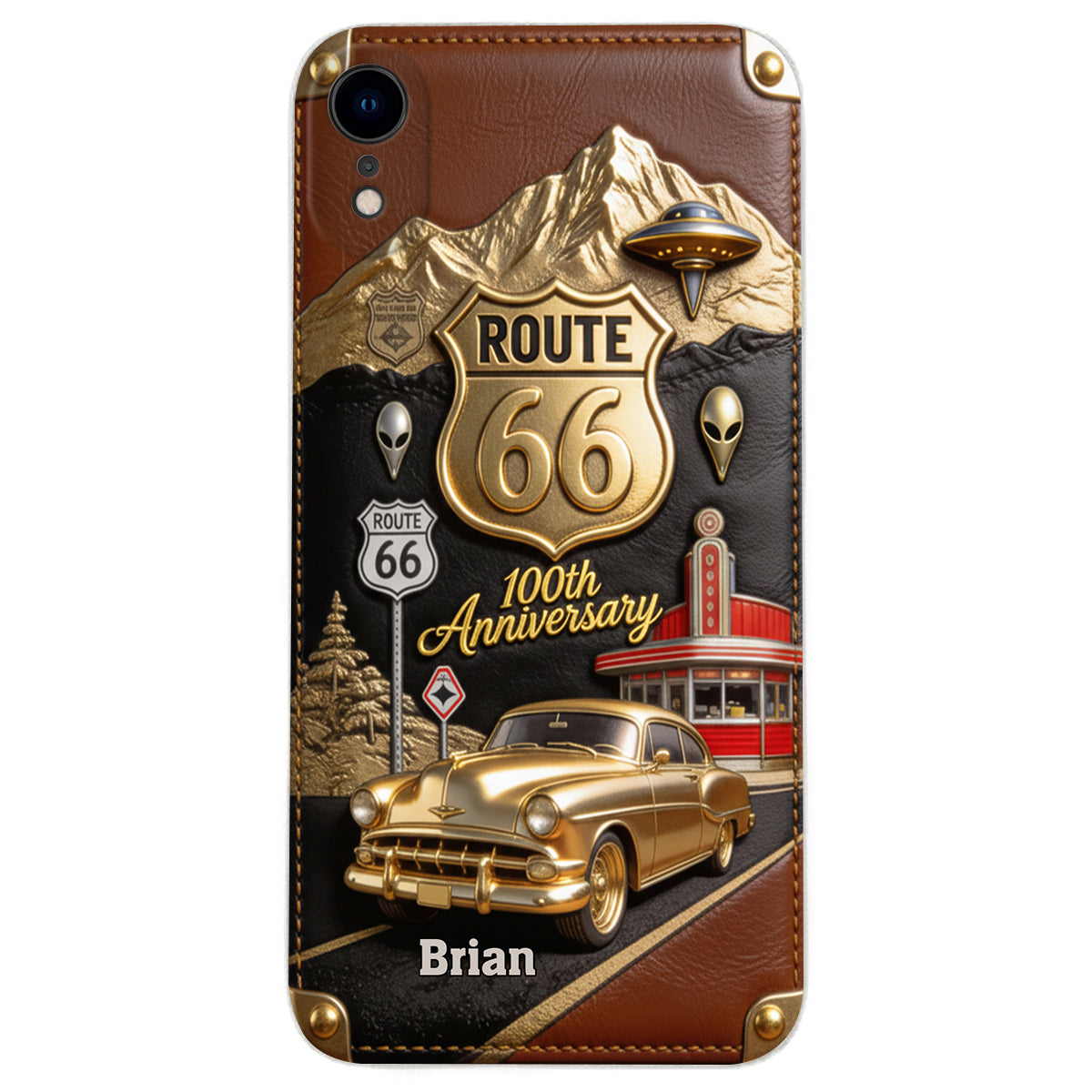 Route 66 100th Anniversary - Personalized Car Lover Leather Phone Case