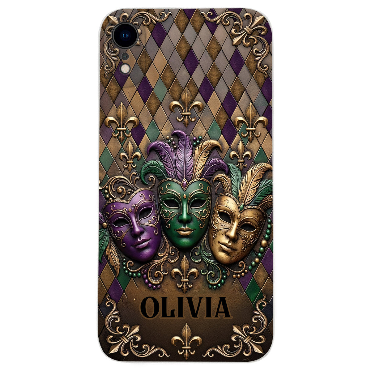 Mardi Gras Fleur de Lis - Personalized Mardi Gras Leather Phone Case