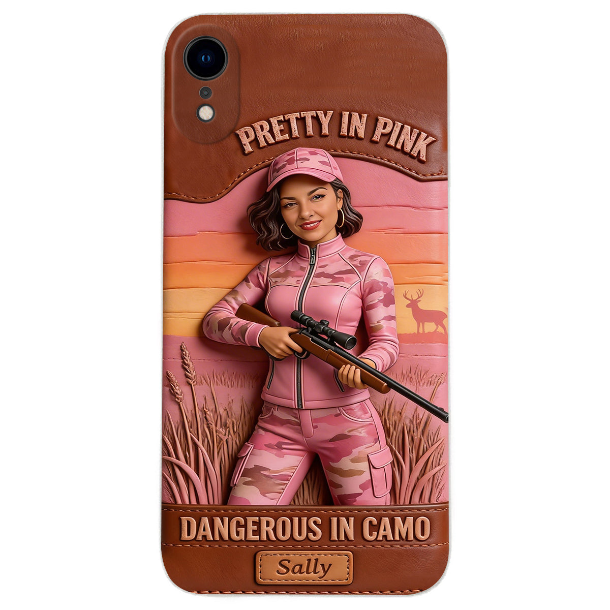 Custom Any Photo Dangerous In Camo - Personalized Hunting Leather Phone Case
