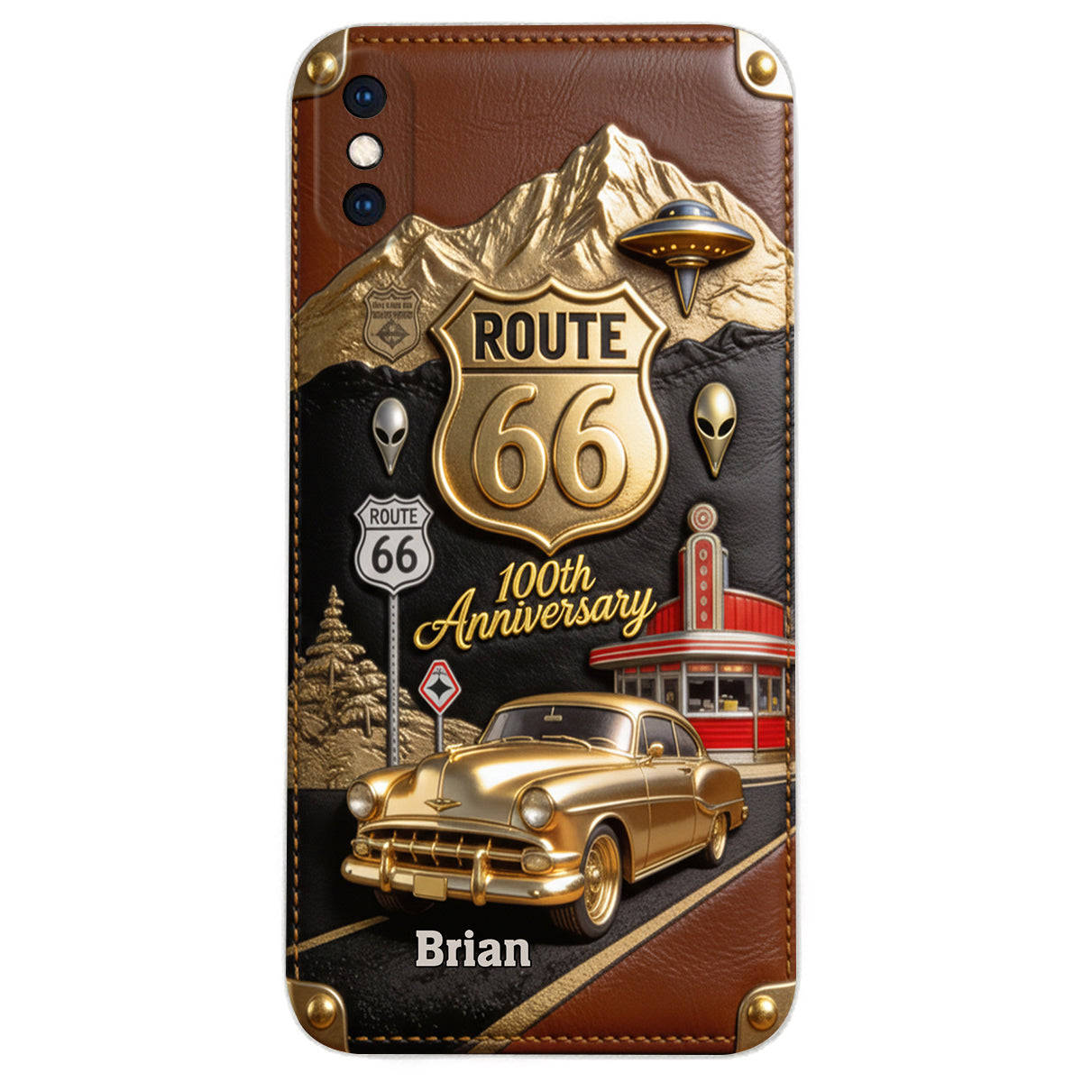 Route 66 100th Anniversary - Personalized Car Lover Leather Phone Case