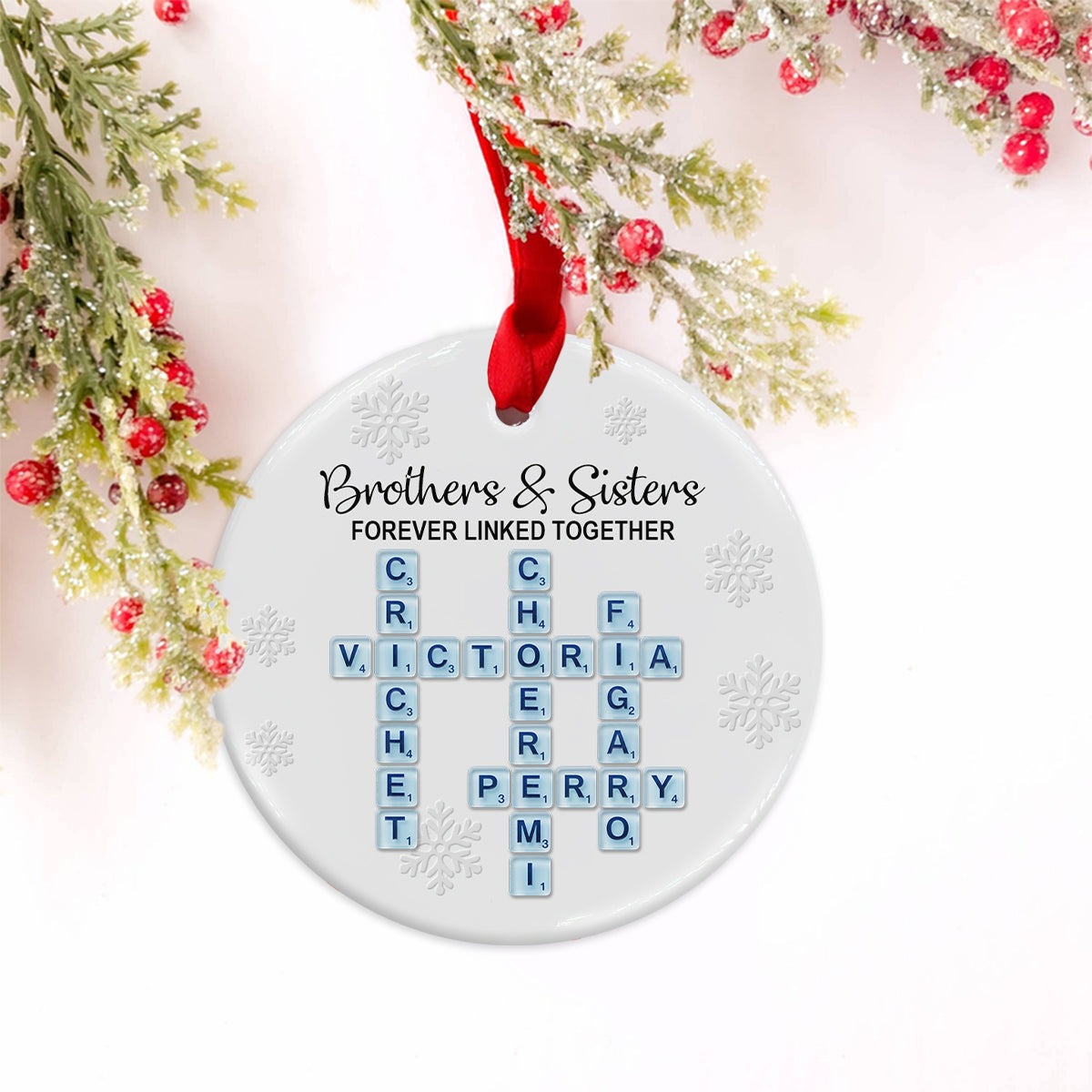Brothers & Sisters Forever Linked Together, Sea Glass Name Puzzle - Personalized Family Ceramic Circle Ornament