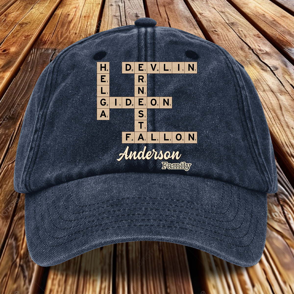 Love Family Scrabble Crossword - Personalized Scrabble Washed Denim Cap