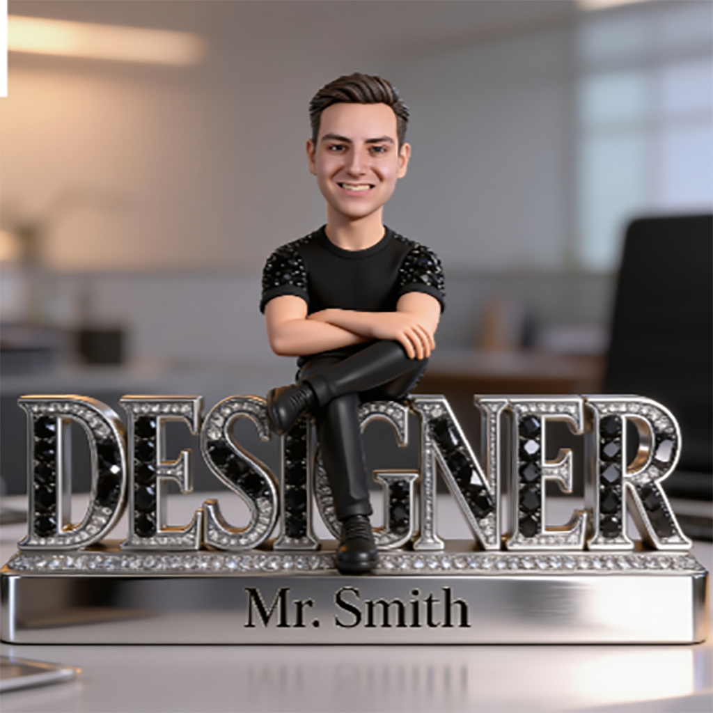 Custom Male Designer Desk Nameplate Plaque - Personalized Artist Figurine, Luxury Crystal Office Decor
