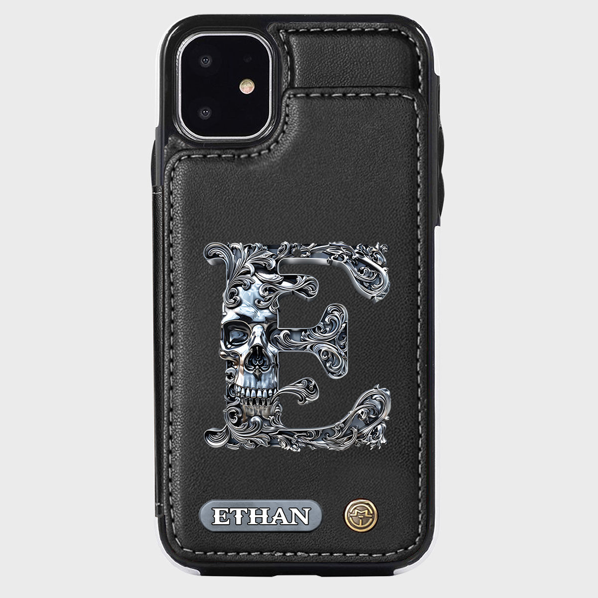 Skull Name Initial Letter - Personalized Skull Wallet Phone Case