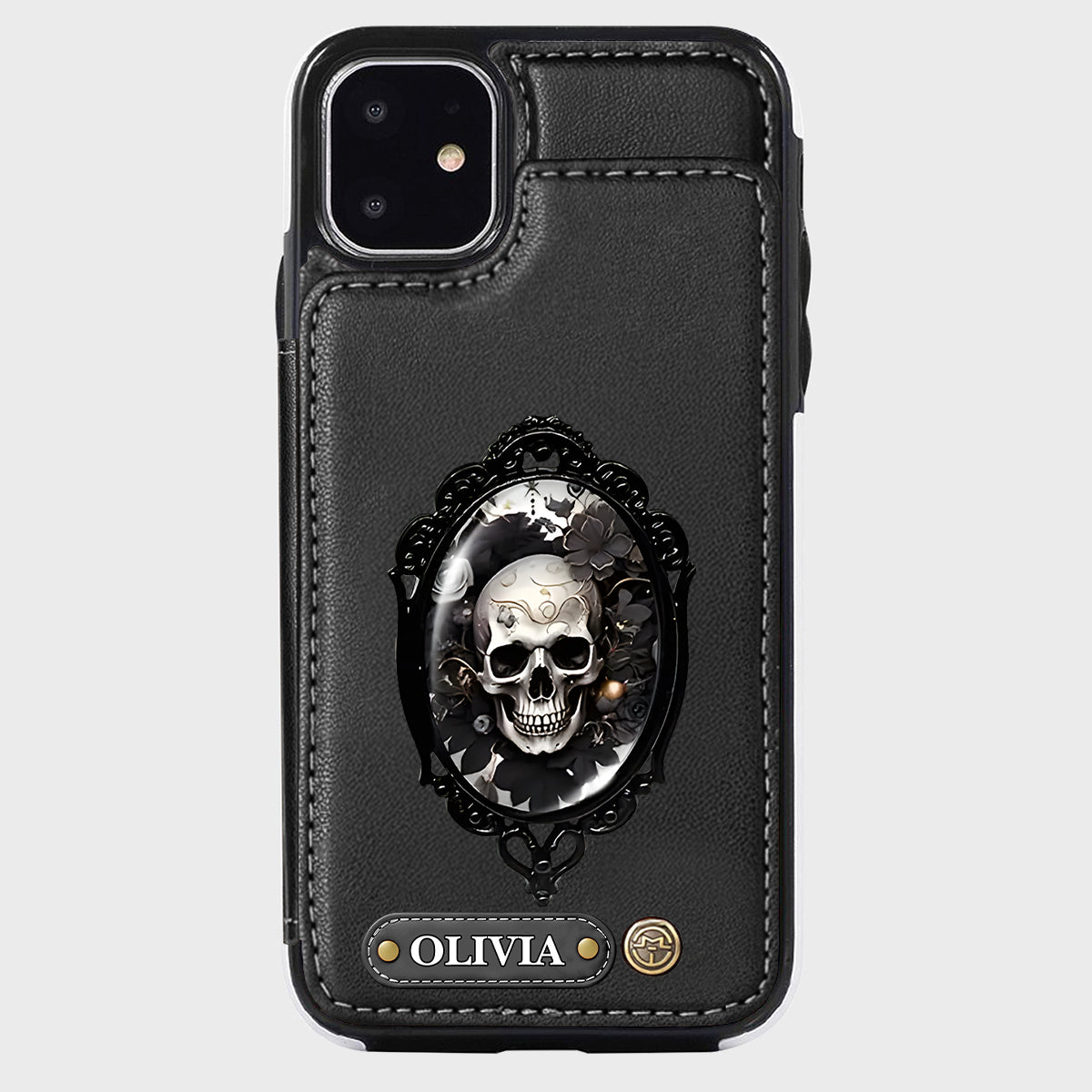 Gothic Floral Skull - Personalized Skull Wallet Phone Case