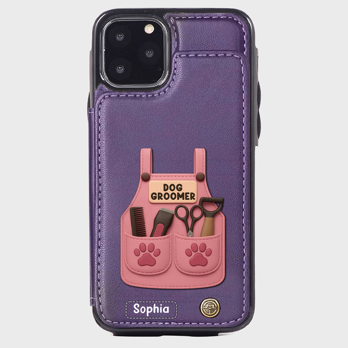 Dog Groomer Gift With Grooming Tools And Paw Prints - Personalized Dog Groomer Wallet Phone Case