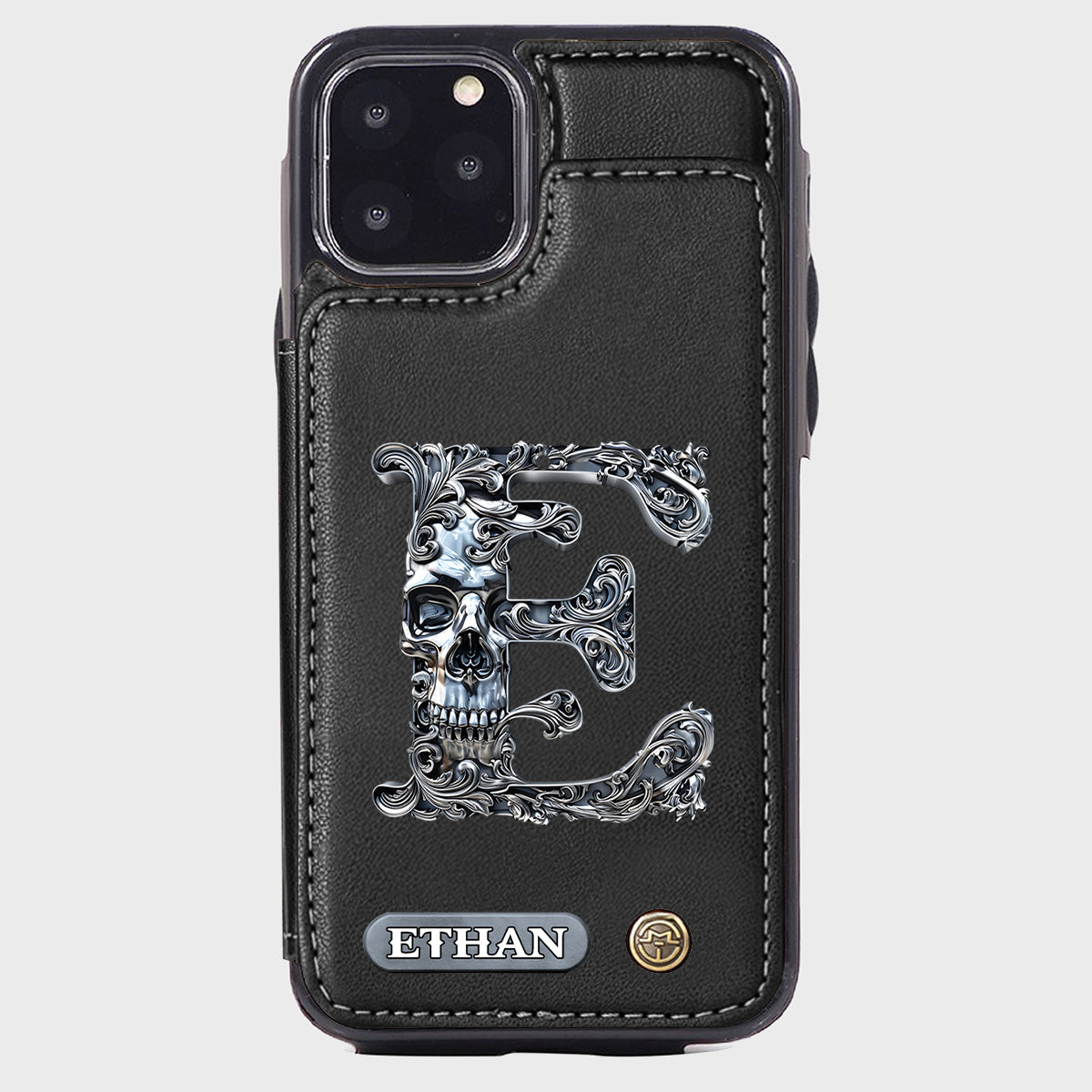 Skull Name Initial Letter - Personalized Skull Wallet Phone Case