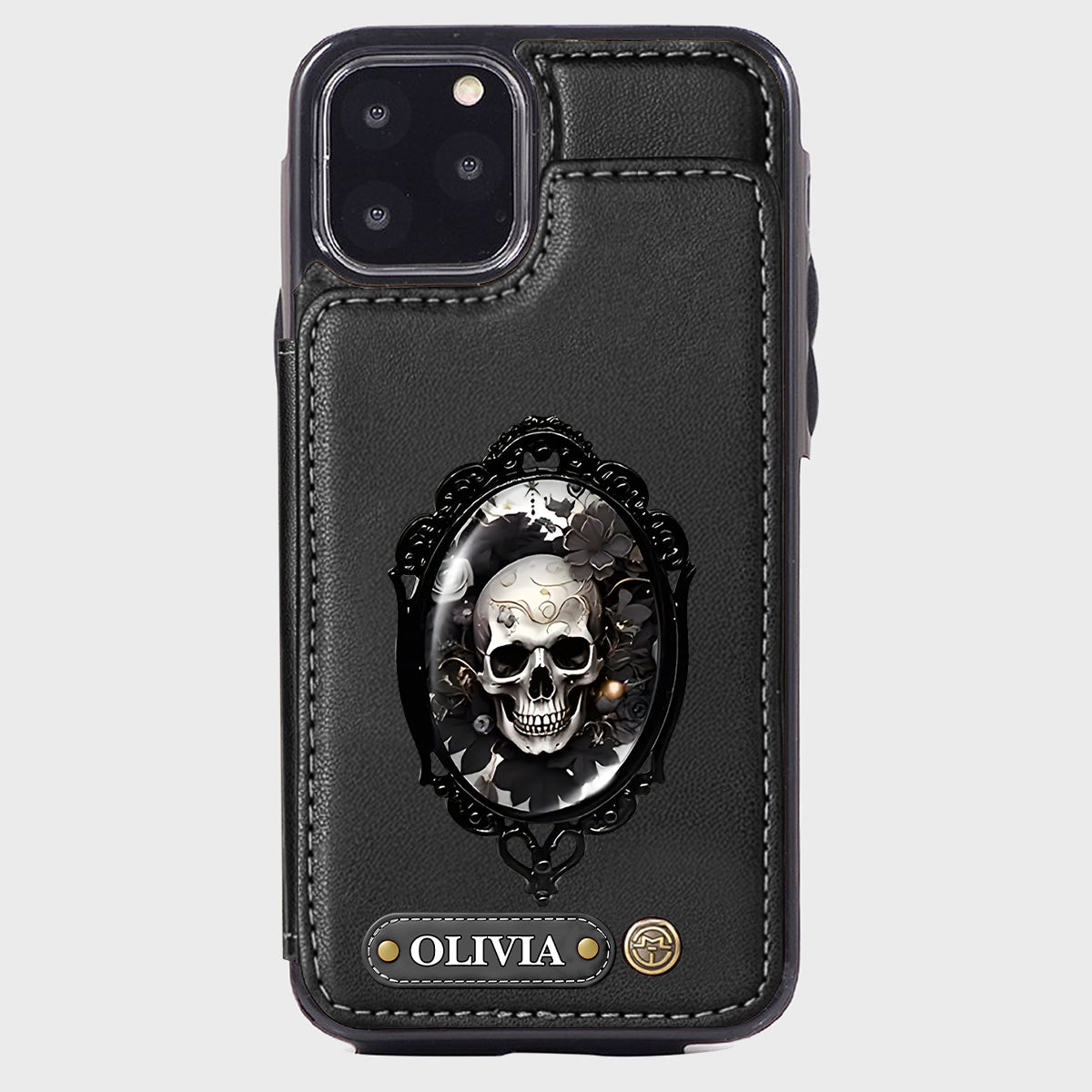 Gothic Floral Skull - Personalized Skull Wallet Phone Case