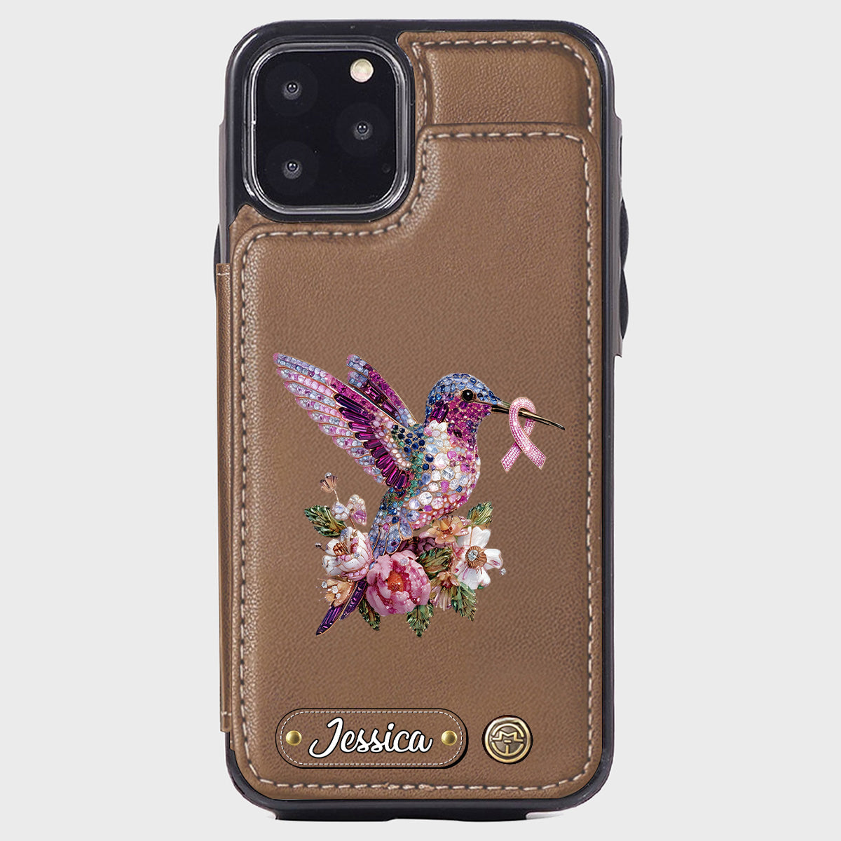 Breast Cancer Awareness Hummingbird - Personalized Breast Cancer Awareness Wallet Phone Case