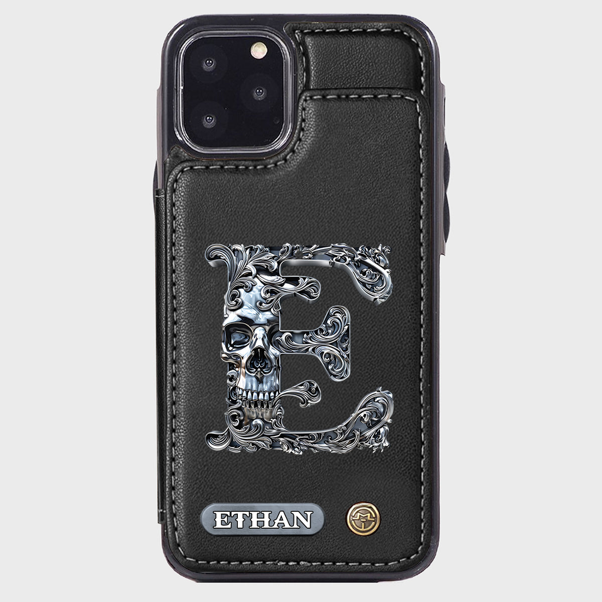 Skull Name Initial Letter - Personalized Skull Wallet Phone Case