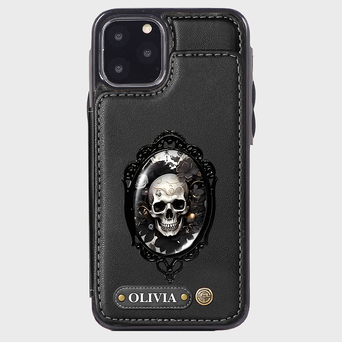 Gothic Floral Skull - Personalized Skull Wallet Phone Case