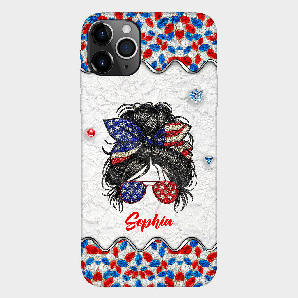 Messy Bun Girl - Personalized Independence Day/ 4th of July Full Print Phone Case