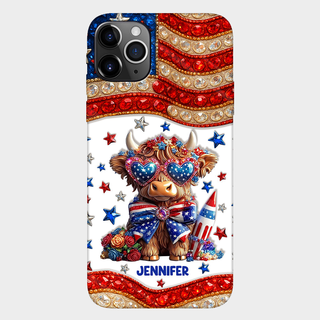 July 4th America - Personalized Highland Cow Full Print Phone Case