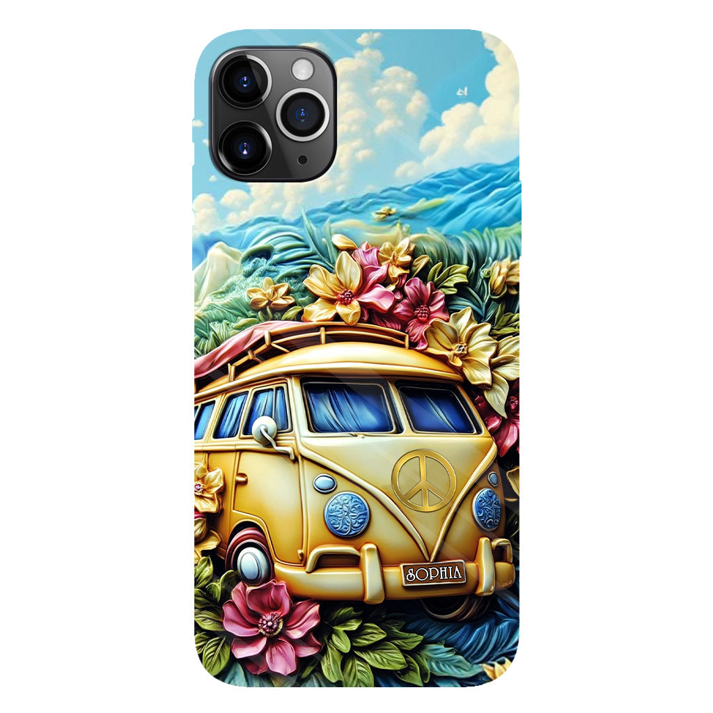Floral Van Peace Sign - Personalized Hippie Full Print Phone Case