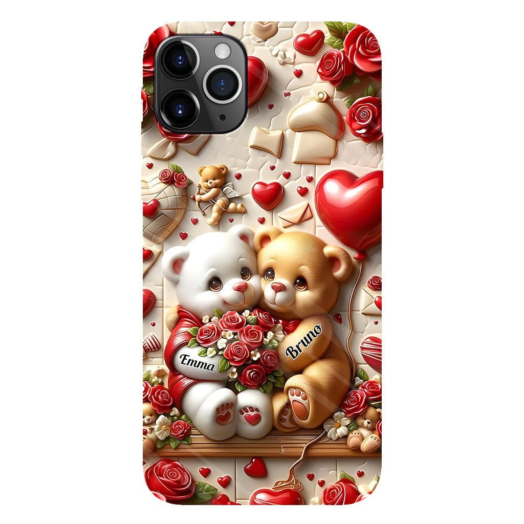 Cute Bear Couple - Personalized Couple Full Print Phone Case