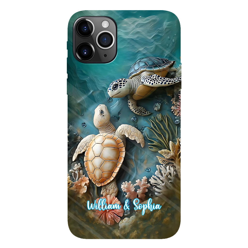 Couple Turtle Gift For Husband Wife, Anniversary - Personalized Couple Full Print Phone Case