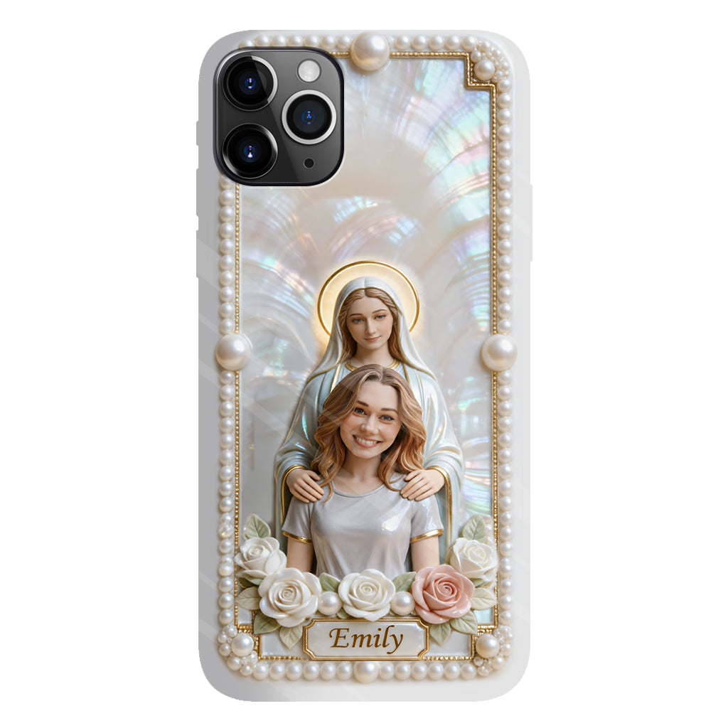 Blessed Virgin Mary Custom From Photo - Pearl & Roses - Personalized Christian Full Print Phone Case