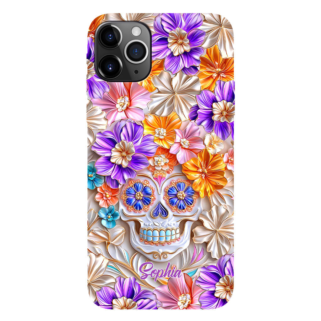 Floral Skull - Personalized Skull Full Print Phone Case