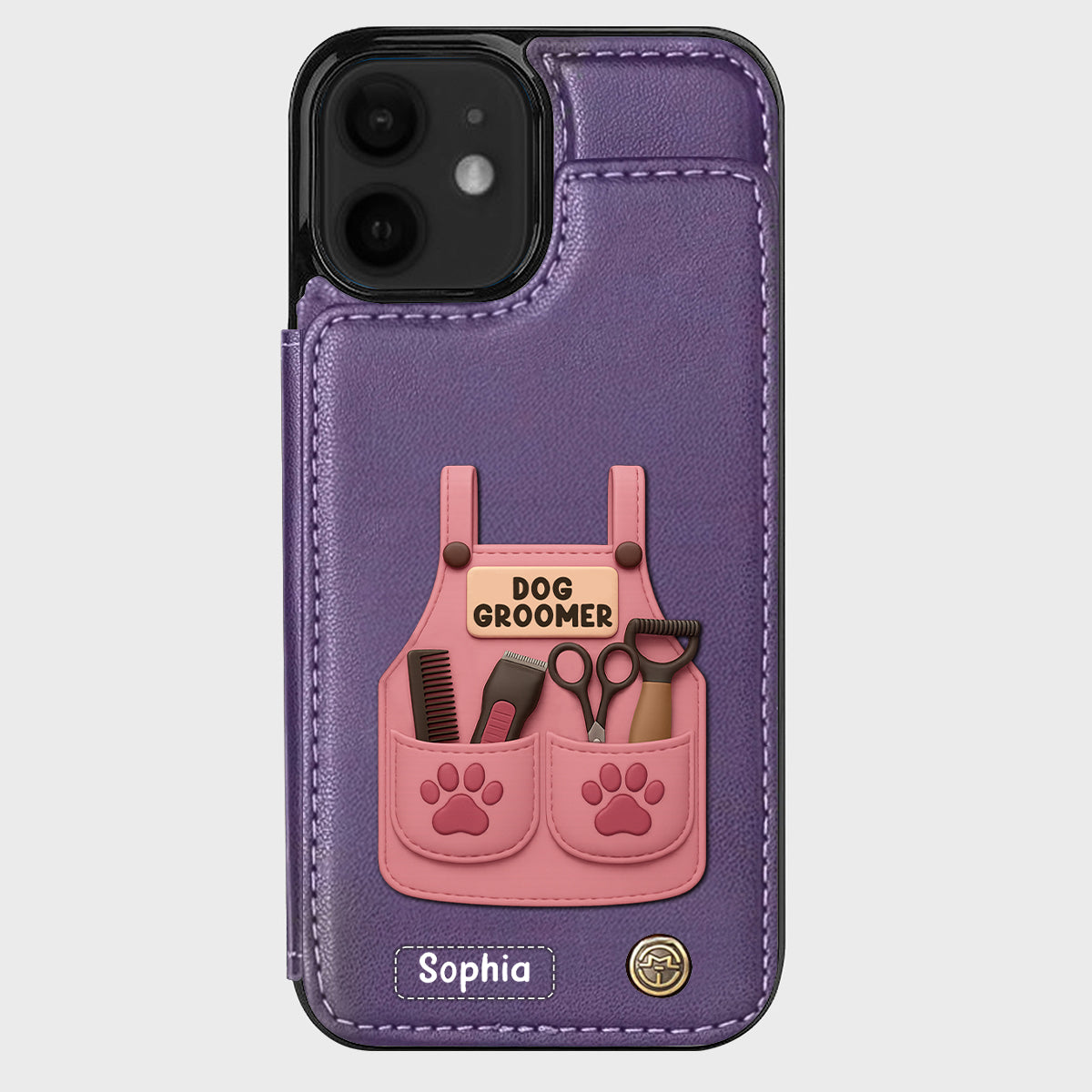 Dog Groomer Gift With Grooming Tools And Paw Prints - Personalized Dog Groomer Wallet Phone Case