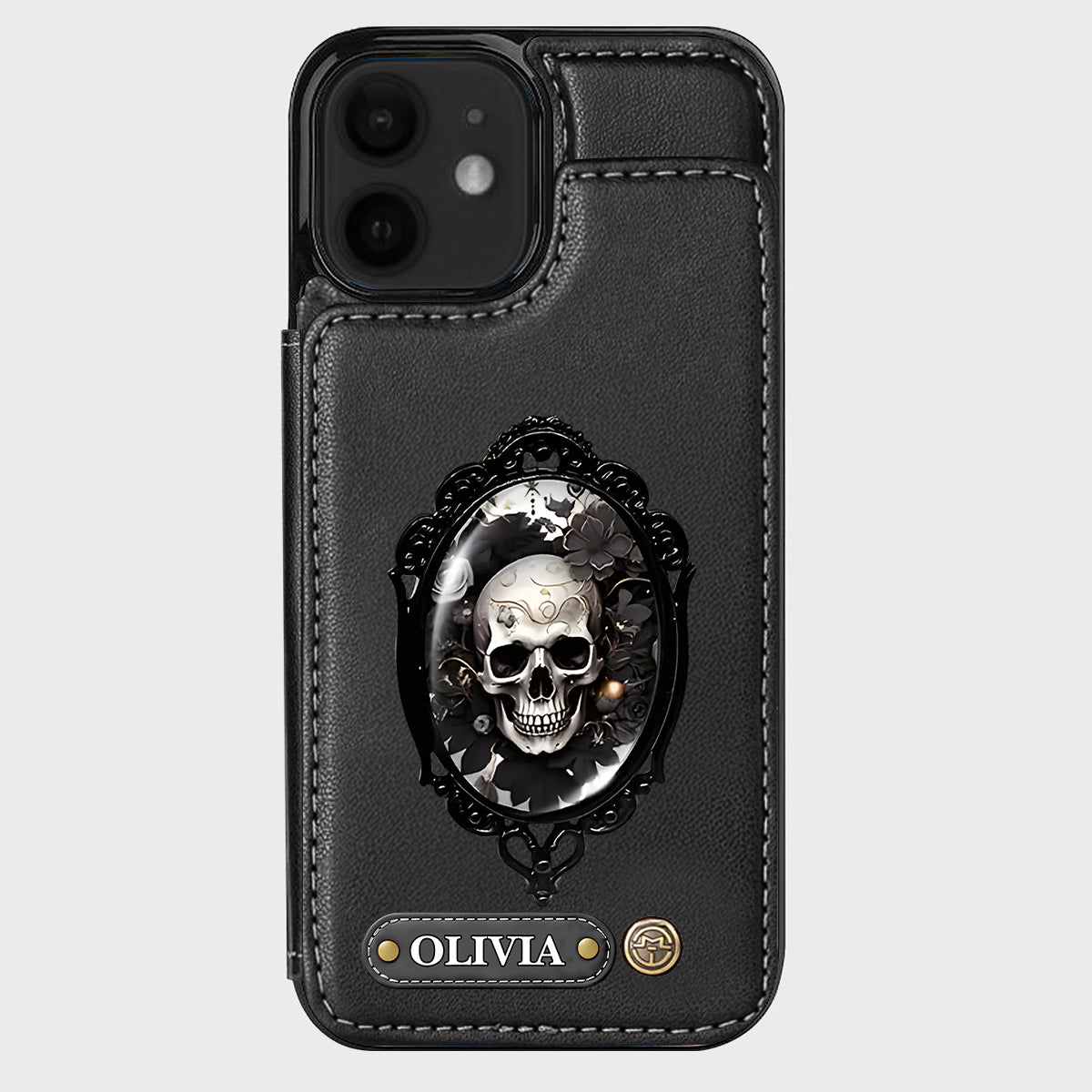 Gothic Floral Skull - Personalized Skull Wallet Phone Case
