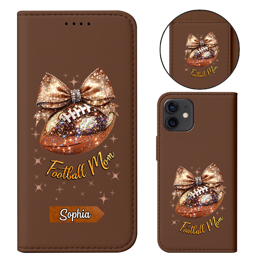 Glitter Football - Personalized Football Wallet Phone Case With Strap