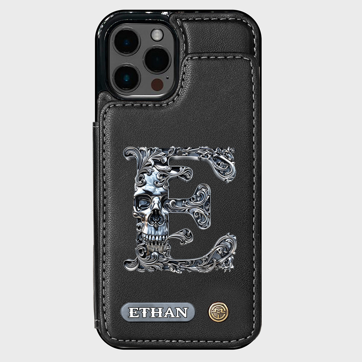 Skull Name Initial Letter - Personalized Skull Wallet Phone Case