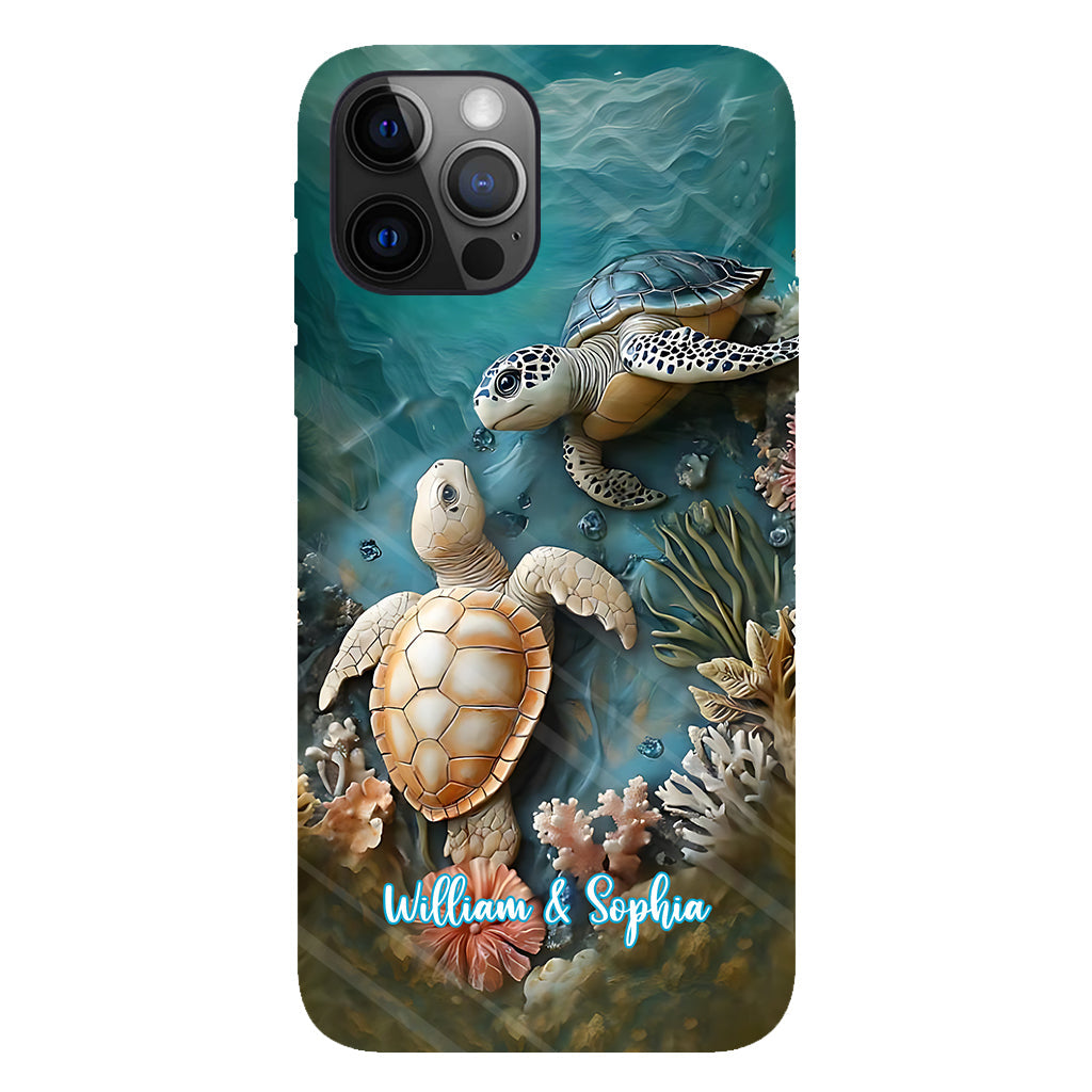Couple Turtle Gift For Husband Wife, Anniversary - Personalized Couple Full Print Phone Case